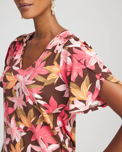 Floral Petal-Sleeve Voop Neck Tee - Chico's