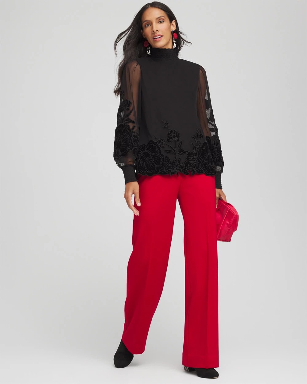Sheer Mesh Velvet Appliqué Top - Chico's