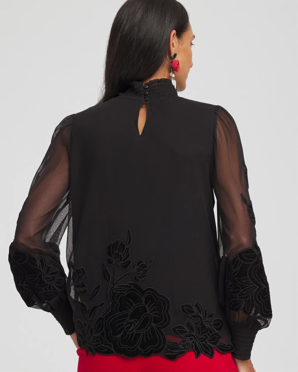 Sheer Mesh Velvet Appliqué Top - Chico's