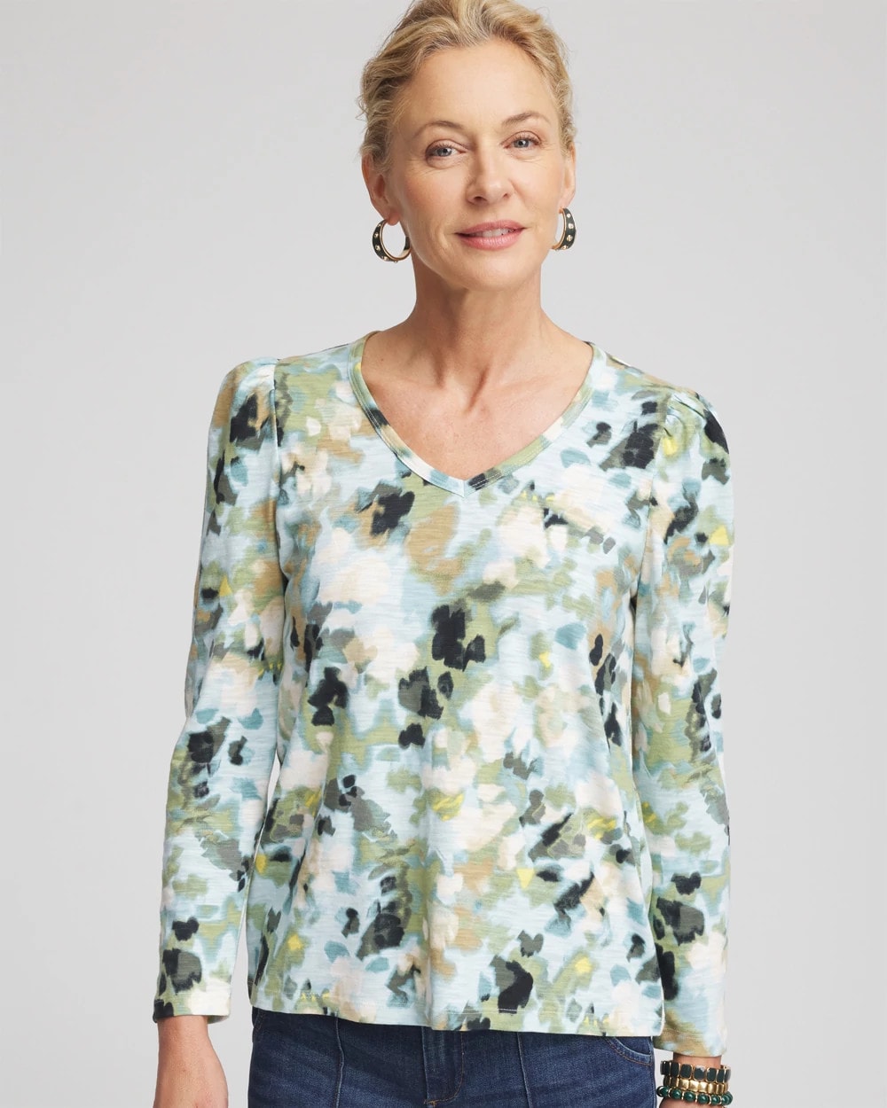 Printed Slub Puff-Sleeve Tee - Chico's