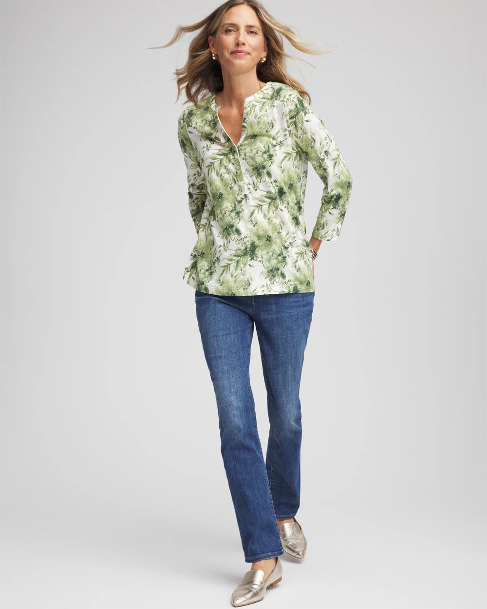 Printed Slub Splitneck Henley Tee - Chico's