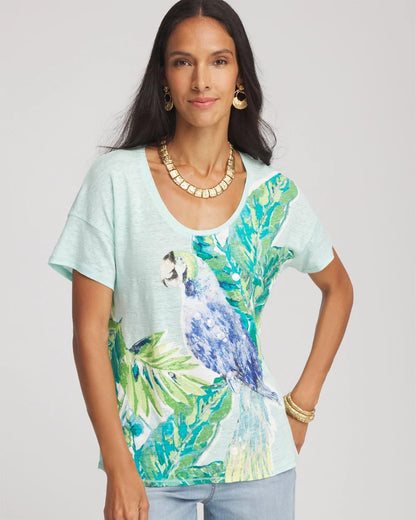 Linen Embellished Parrot Easy Tee - Chico's