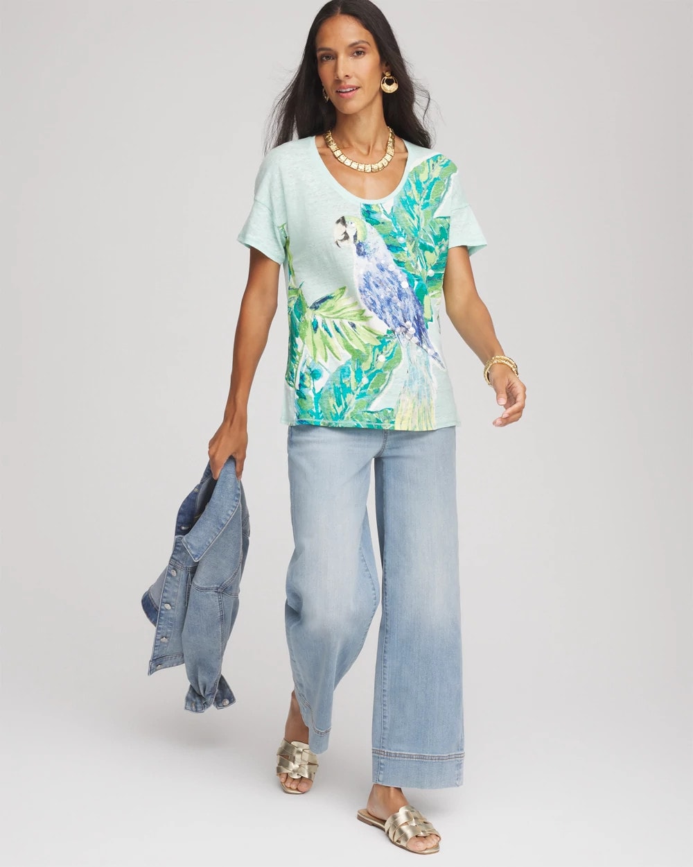 Linen Embellished Parrot Easy Tee - Chico's