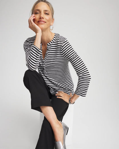 Striped Slub Splitneck Henley Tee - Chico's