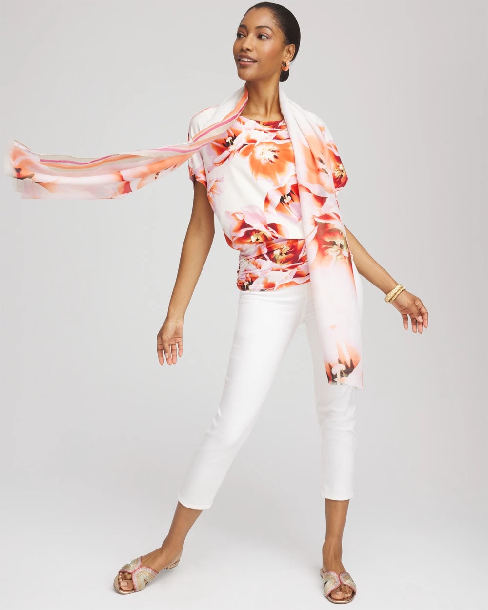 Touch of Cool™ Tropical Ruched Banded Hem Top - Chico's