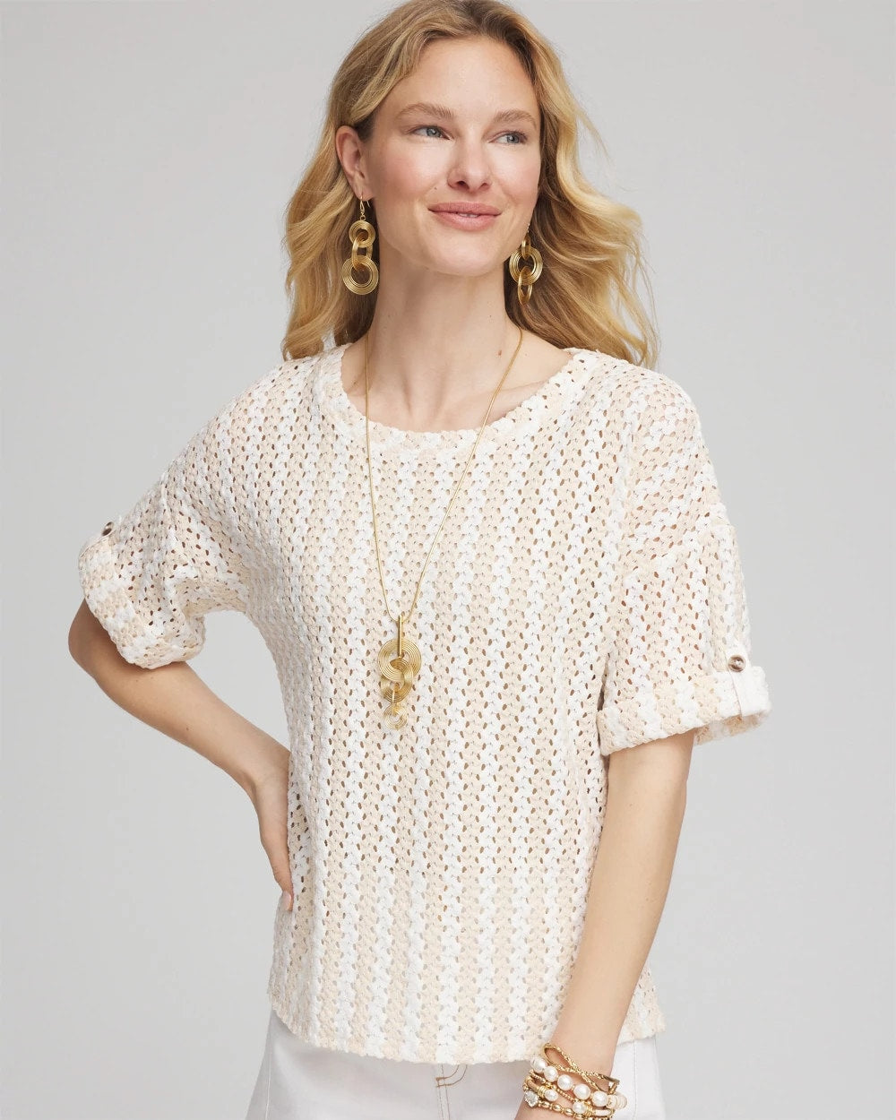 Textured Roll Cuff Tee - Chico's