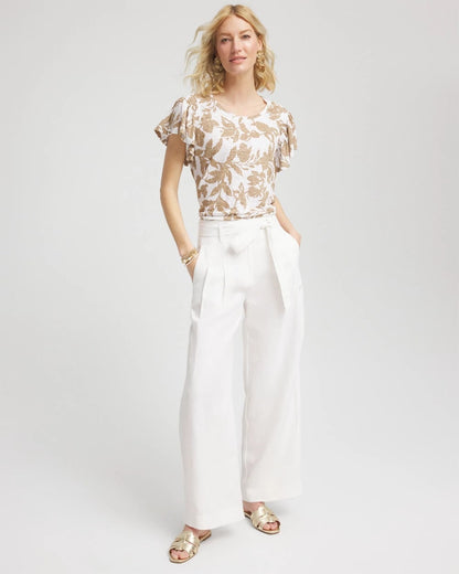 Linen Leaf Print Flutter Sleeve Tee - Chico's