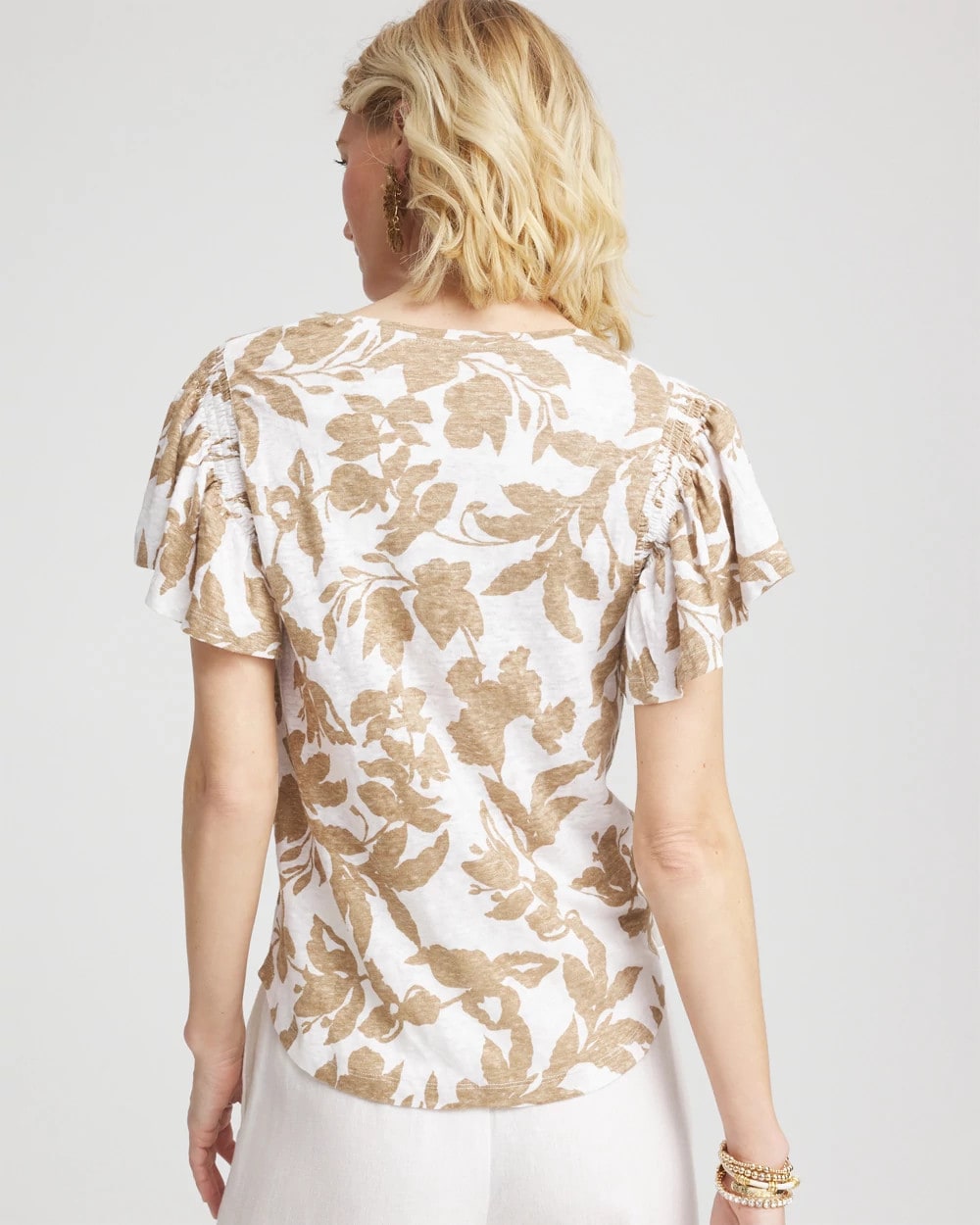 Linen Leaf Print Flutter Sleeve Tee - Chico's