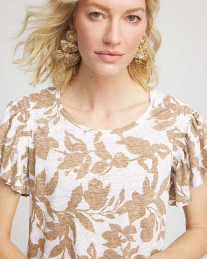 Linen Leaf Print Flutter Sleeve Tee - Chico's