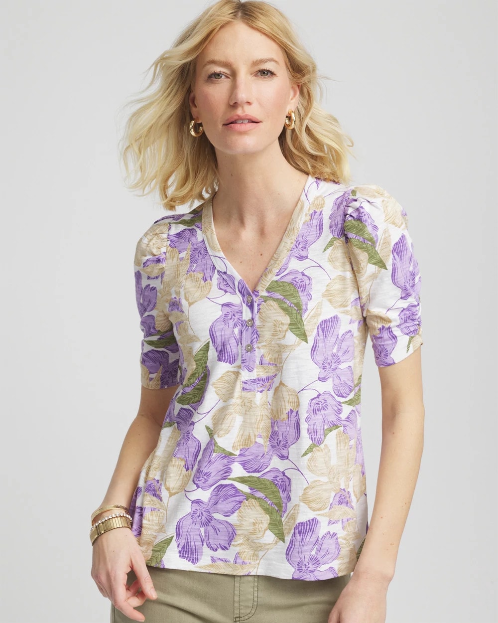 Floral Slub Henley Tee - Chico's