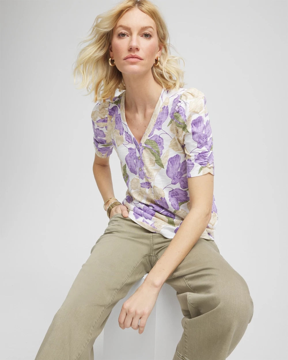 Floral Slub Henley Tee - Chico's
