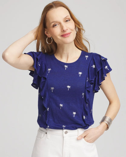 Foiled Flutter-Sleeve Linen Tee - Chico's