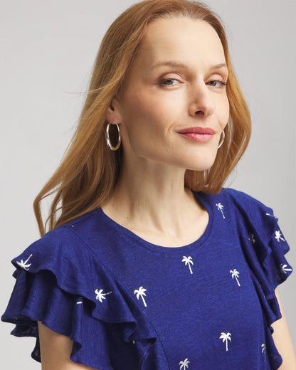 Foiled Flutter-Sleeve Linen Tee - Chico's
