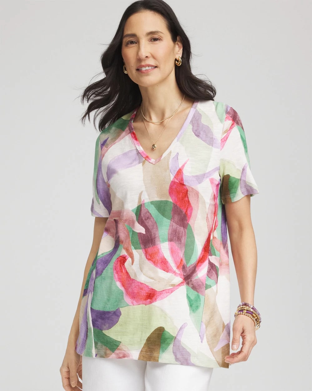 Floral Short Sleeve Forward-Seam Tee - Chico's