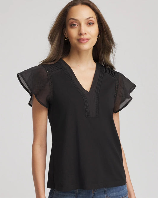 Pleated-Trim Flutter-Sleeve Tee - Chico's