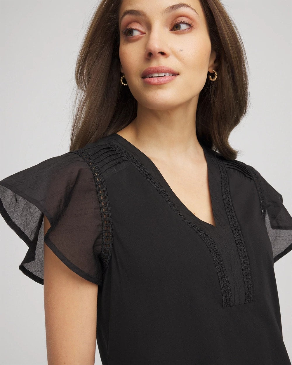 Pleated-Trim Flutter-Sleeve Tee - Chico's
