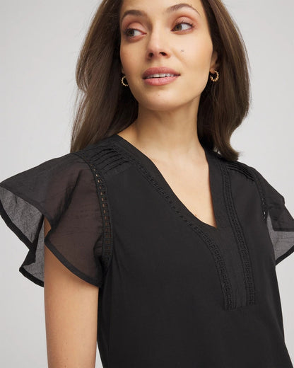 Pleated-Trim Flutter-Sleeve Tee - Chico's