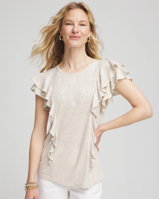 Embroidered Flutter-Sleeve Tee - Chico's
