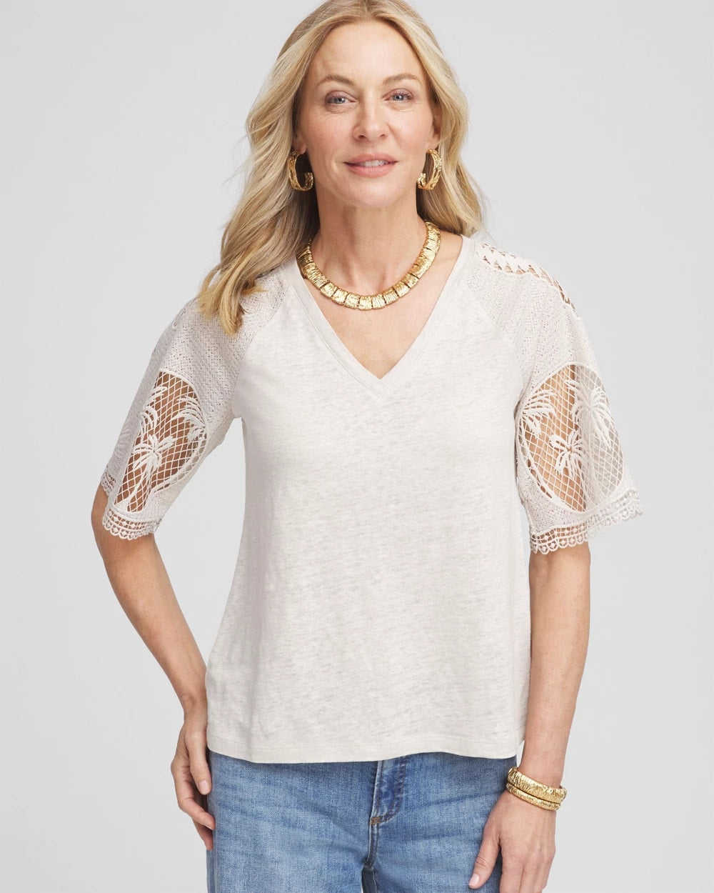 Linen Crochet Lace Short Sleeve Tee - Chico's