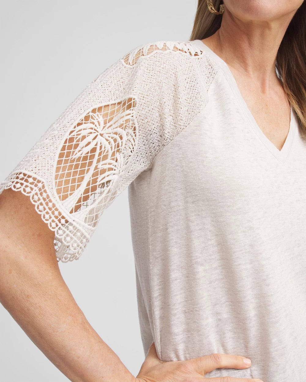 Linen Crochet Lace Short Sleeve Tee - Chico's