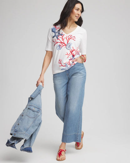 Coral Print V-Neck Perfect Tee - Chico's