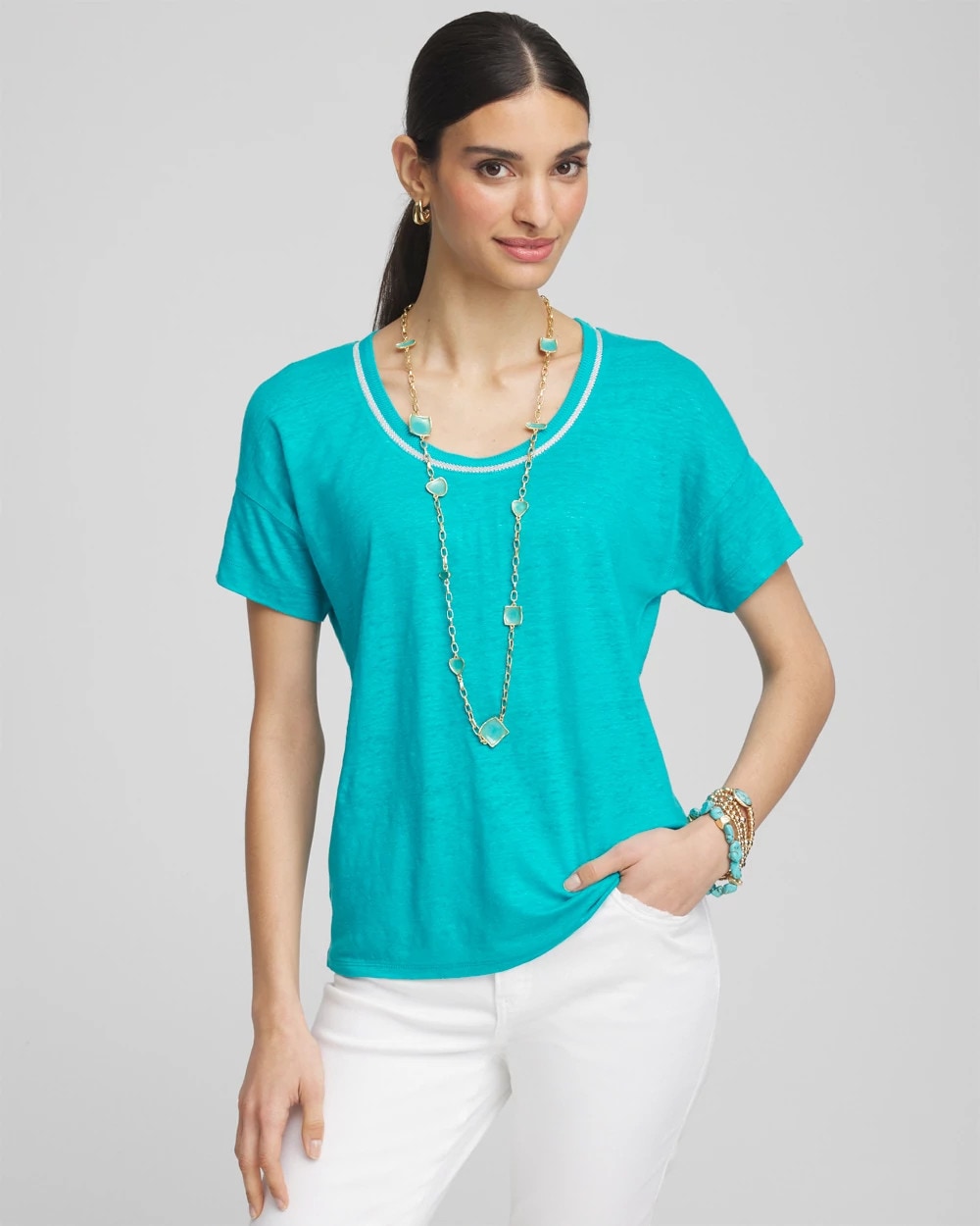 Sweater Trim Linen Tee - Chico's