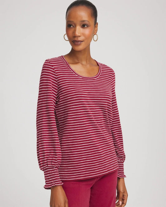 Smocked-Sleeve Cotton-Slub Tee - Chico's