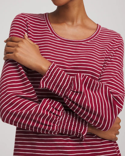 Smocked-Sleeve Cotton-Slub Tee - Chico's