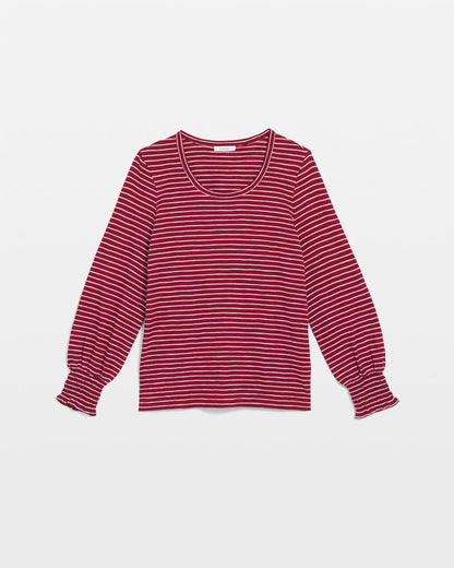 Smocked-Sleeve Cotton-Slub Tee - Chico's