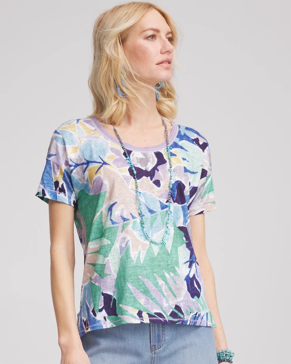 Tropical Nights Sweater-Trim Linen Tee - Chico's