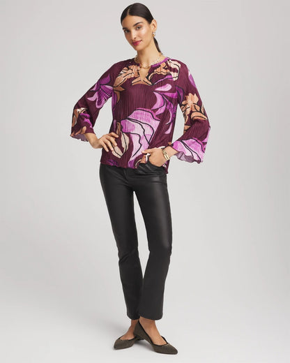 Printed Pleated V-Neck Tee - Chico's