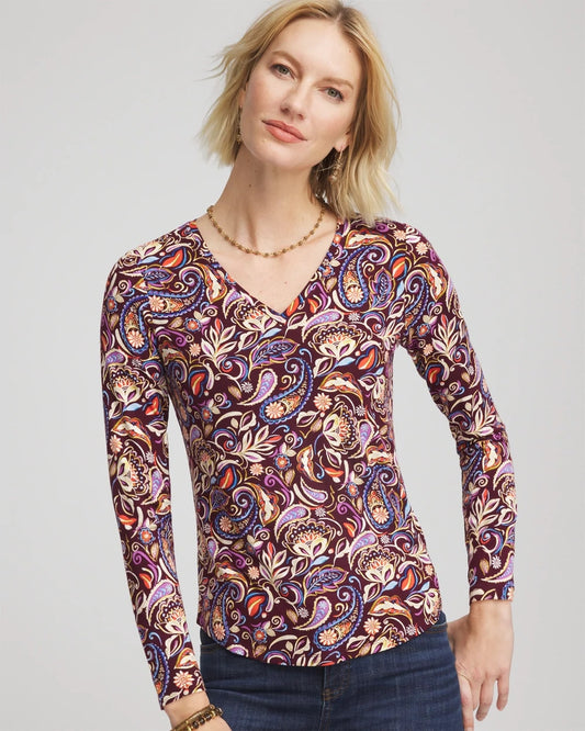 Paisley Touch of Cool™ V-Neck Layering Tee - Chico's