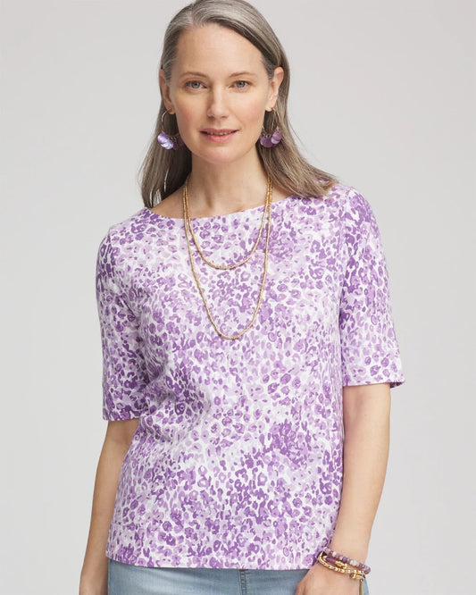 Animal Print Bateau-Neck Pima Tee - Chico's