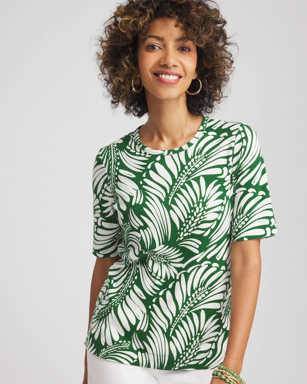 Palm-Frond-Motif Classic-Fit Pima Tee - Chico's
