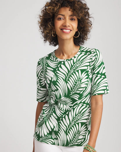 Palm-Frond-Motif Classic-Fit Pima Tee - Chico's