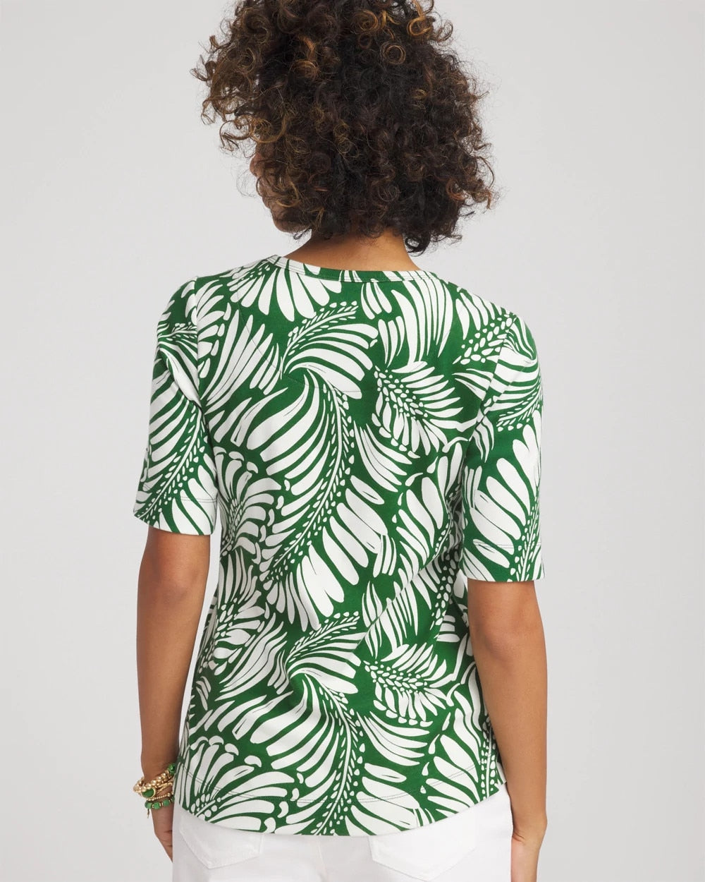 Palm-Frond-Motif Classic-Fit Pima Tee - Chico's