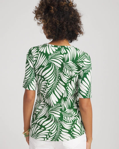 Palm-Frond-Motif Classic-Fit Pima Tee - Chico's