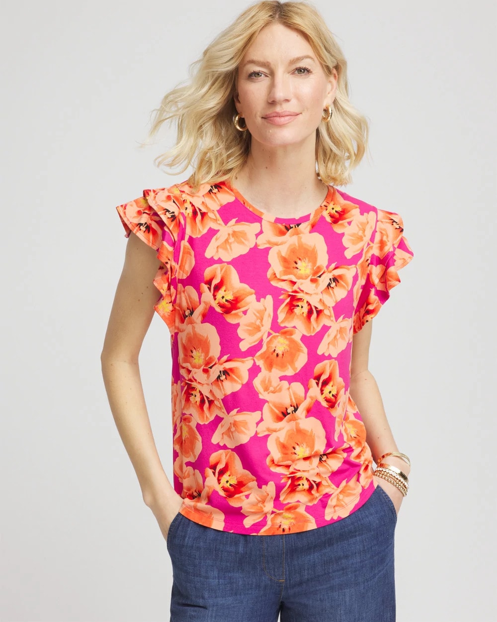 Touch of Cool™ Tropical Flutter Sleeve Tee - Chico's