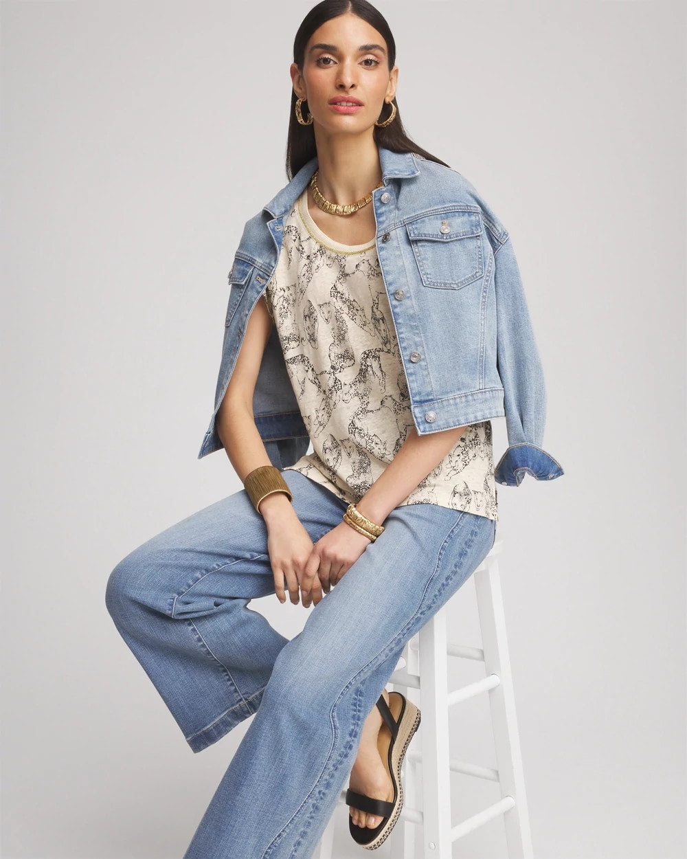 Panther Sweater-Trim Linen Tee - Chico's