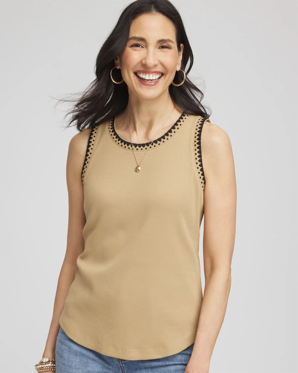 Contrast-Trim Ribbed Cotton Tank Top - Chico's