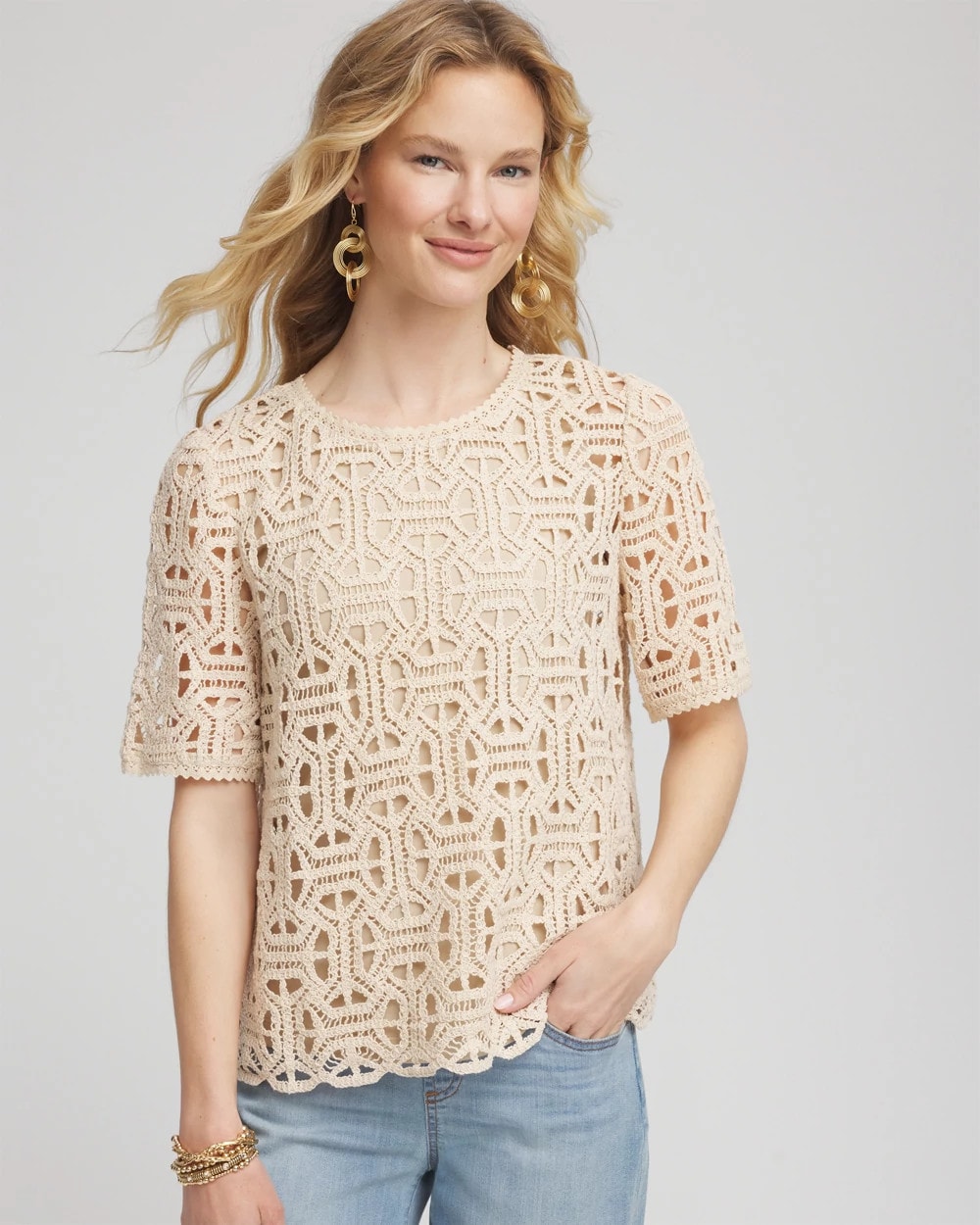 Short-Sleeve Crochet Top - Chico's