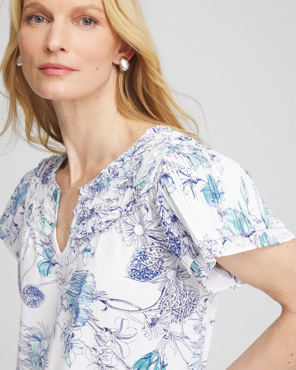 Touch of Cool™ Floral Flutter Sleeve Tee - Chico's