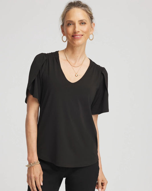 Petal-Sleeve Voop Neck Tee - Chico's