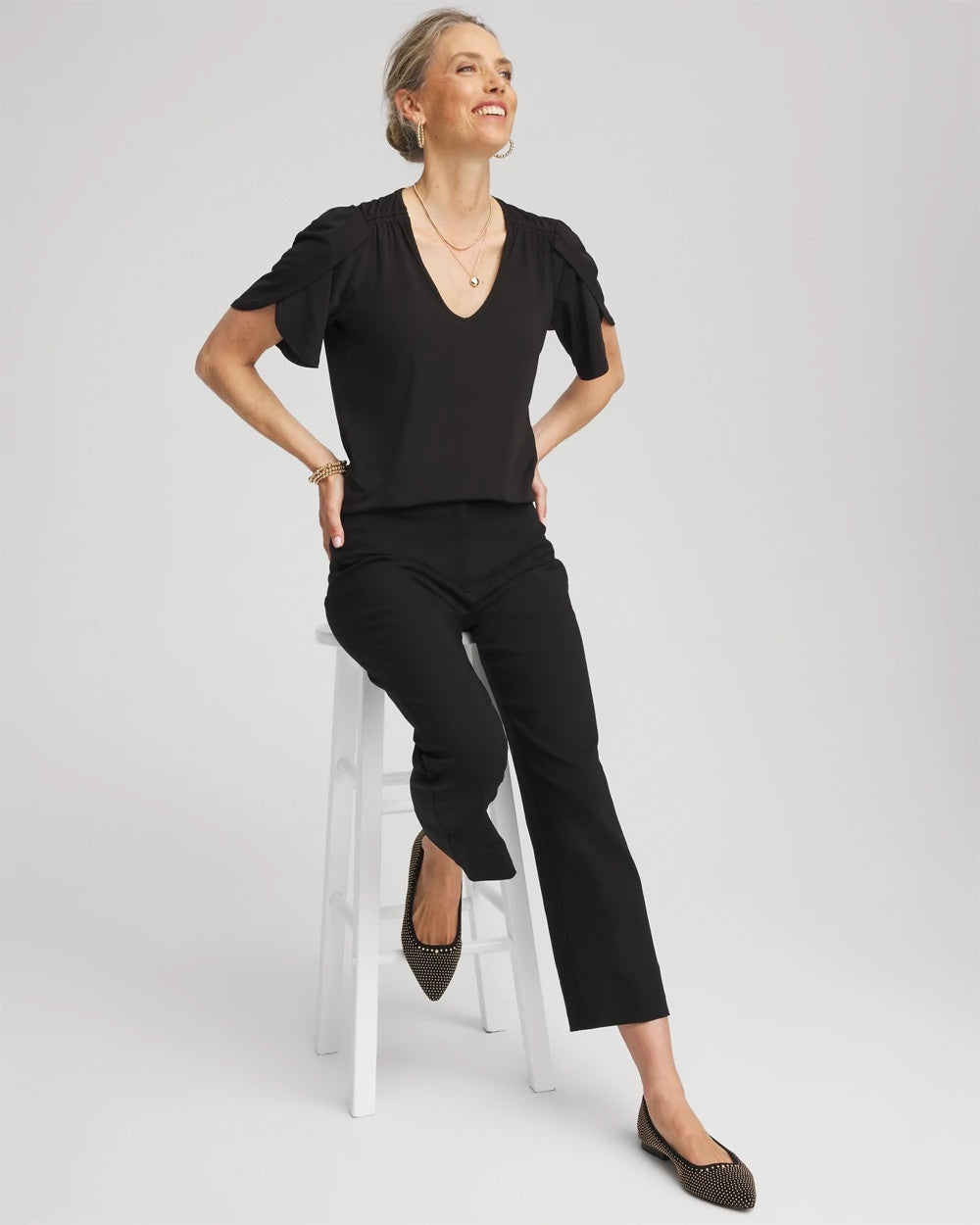 Petal-Sleeve Voop Neck Tee - Chico's