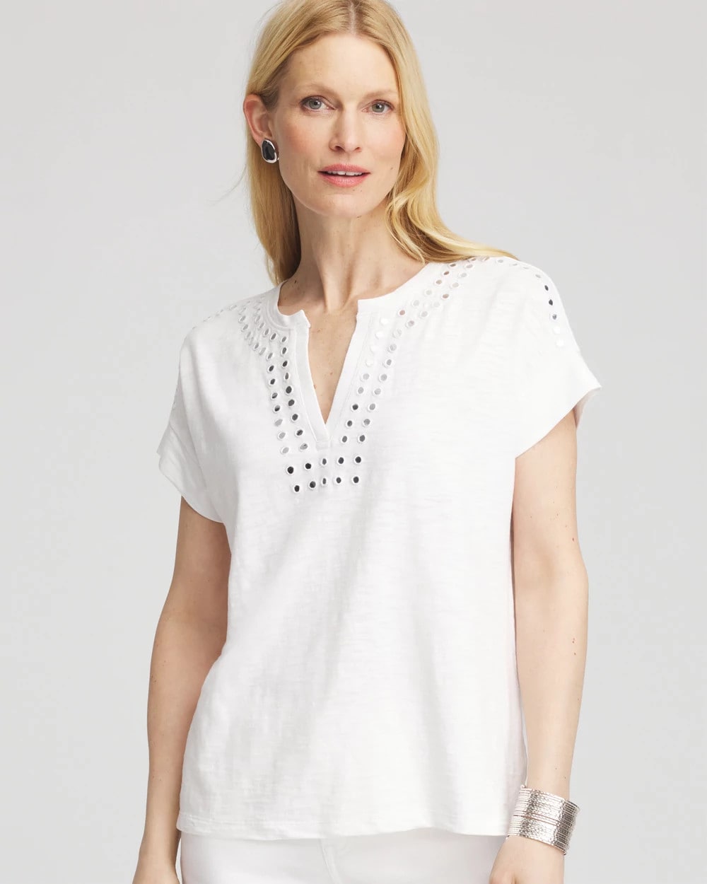 Paillette Trim Cotton Slub Tee - Chico's