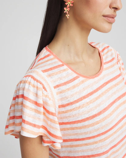 Striped Linen Smocked Flutter-Sleeved Tee - Chico's