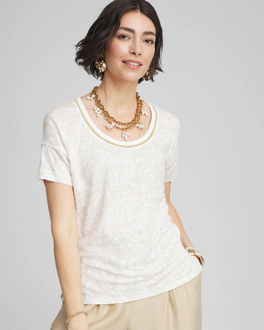 Printed Sweater Trim Linen Tee - Chico's
