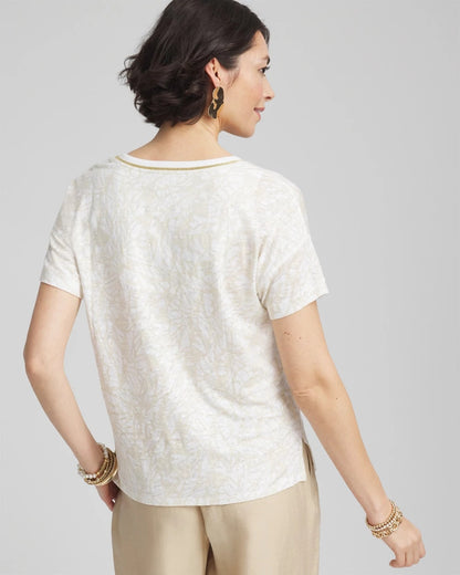 Printed Sweater Trim Linen Tee - Chico's
