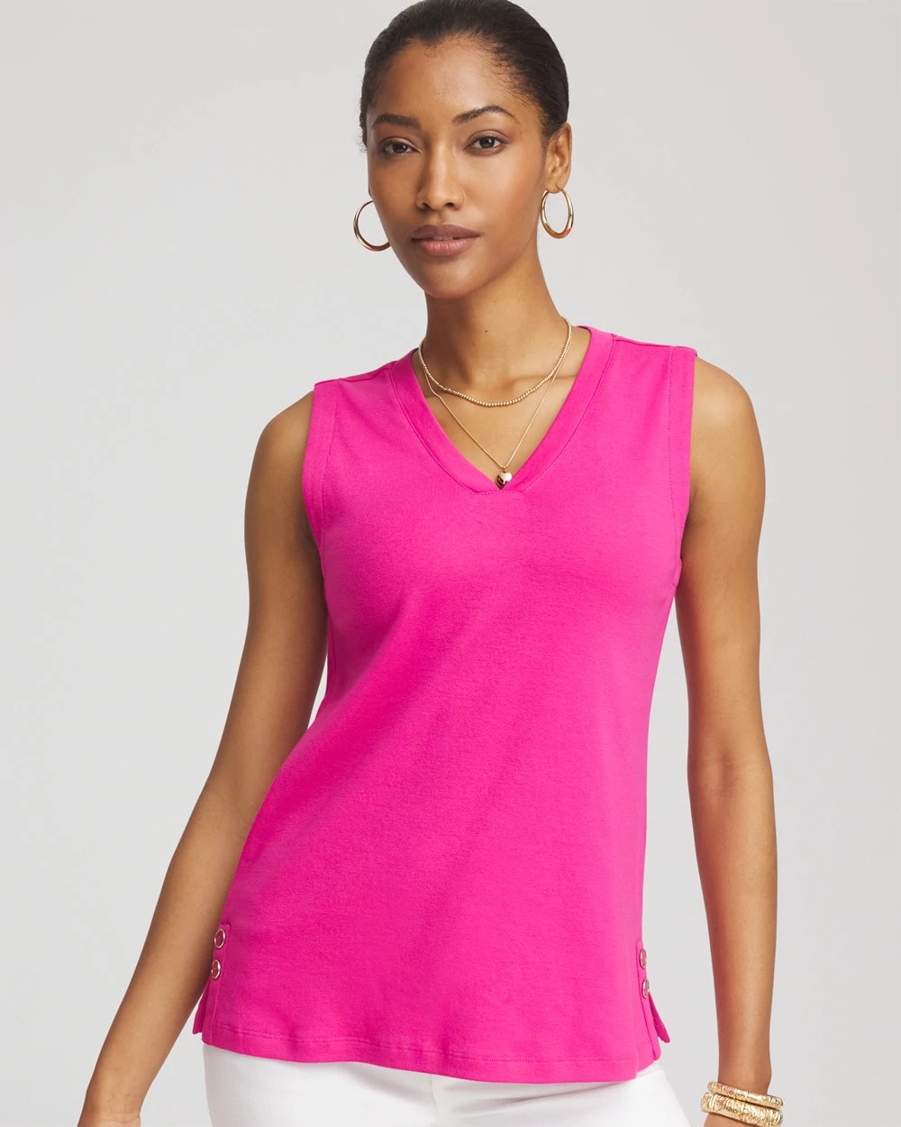 Sleeveless V-Neck Button Tank - Chico's