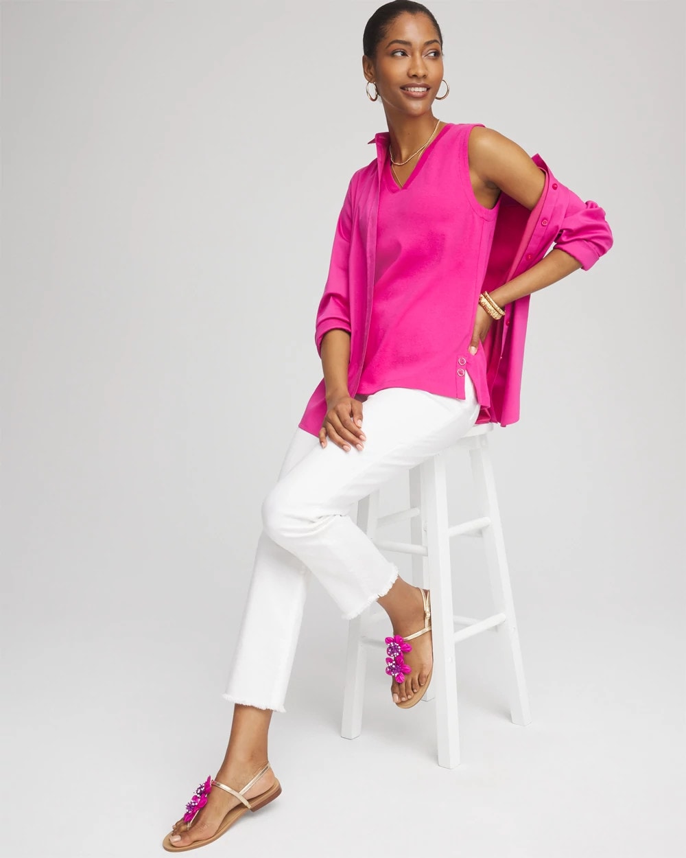 Sleeveless V-Neck Button Tank - Chico's